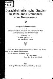 Cover of: Sprachlich-stilistische Studien zu Brentanos Romanzen vom Rosenkranz