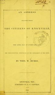 Cover of: An address ... by Thomas William Humes