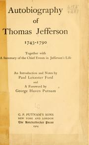 Cover of: Autobiography of Thomas Jefferson, 1743-1790