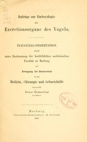 Cover of: Beiträge zur Embryologie der Excretionsorgane des Vogels by Ernst Siemerling