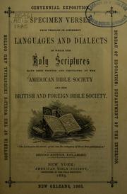 Cover of: Specimen verses from versions in different languages and dialects by American Bible Society.