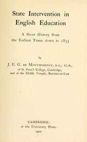 Cover of: State intervention in English education: a short history from the earliest times down to 1833