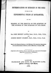 Cover of: Determinations of nitrogen in the soils of some of the experimental fields at Rothamsted by by Sir John Bennet Lawes and Joseph Henry Gilbert.
