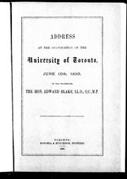 Cover of: Address at the convocation of the University of Toronto, June 10th, 1890