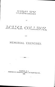 Cover of: Jubilee of Acadia College and memorial exercises