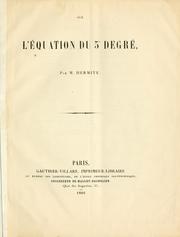 Cover of: Sur l'équation du 5e degré
