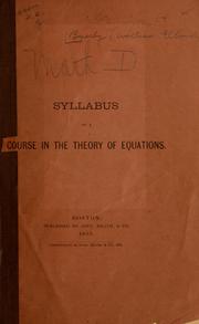 Cover of: Syllabus of a course in the theory of equations