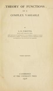 Cover of: Theory of functions of a complex variable by Forsyth, Andrew Russell
