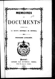 Mémoires et documents by Société historique de Montréal