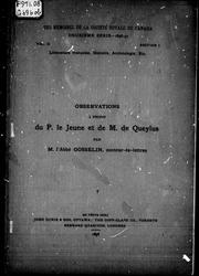 Cover of: Quelques observations à propos du voyage du P. le Jeune au Canada en 1660, et du prétendu voyage de M. de Queylus en 1644