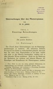 Cover of: Untersuchungen über den Phototropismus. by Willem Hendrik Arisz