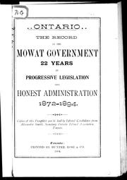 The Record of the Mowat government by Oliver Mowat