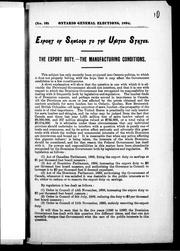Cover of: Export of sawlogs to the United States: the export duty, the manufacturing conditions.