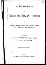 Cover of: A hand book of Greek and Roman history for candidates preparing for junior leaving and university matriculation