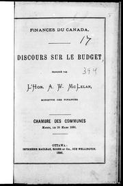 Cover of: Finances du Canada: discours sur le budget