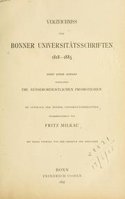 Cover of: Verzeichnis der Bonner Universitätsschriften, 1818-1885