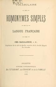 Cover of: Vocabulaire des homonymes simples de la langue française.