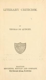Cover of: The works of Thomas De Quincey. by Thomas De Quincey