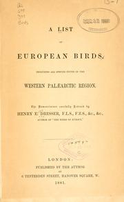 Cover of: list of European birds: including all species found in the western palaearctic region : the nomenclature carefully revised
