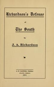 Richardson's defense of the South by John Anderson Richardson