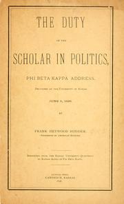 Cover of: duty of the scholar in politics