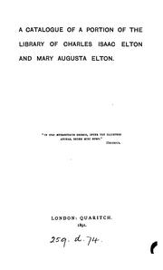 Cover of: catalogue of a portion of the library of Charles Isaac Elton and Mary Augusta Elton.