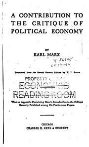 Cover of: A contribution to the critique of political economy.