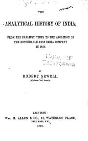 Cover of: The analytical history of India