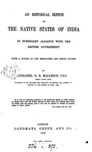 Cover of: An historical sketch of the native states of India in subsidiary alliance with the British government