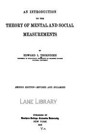 An introduction to the theory of mental and social measurements by Edward L. Thorndike