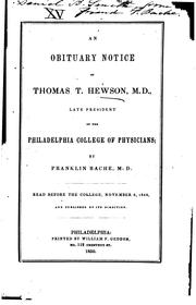 An obituary notice of Thomas T. Hewson, M.D by Franklin Bache