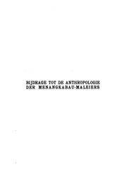 Cover of: Bijdrage tot de anthropologie der Menangkabau-Maleiers.