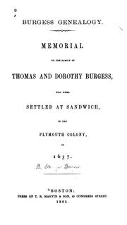 Cover of: Burgess genealogy. by Ebenezer Burgess