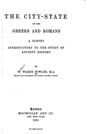 Cover of: city-state of the Greeks and Romans: a survey, introductory to the study of ancient history