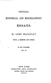 Cover of: Critical, historical and miscellaneous essays.