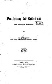 Cover of: beurtheilung des kriticismus vom idealistischen standpunete
