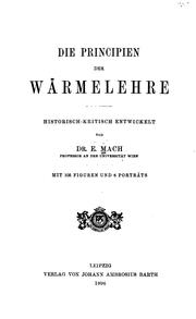 Cover of: principien der wärmelehre
