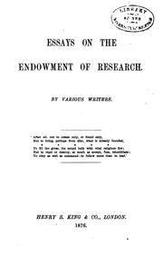 Essays on the endowment of research by Mark Pattison