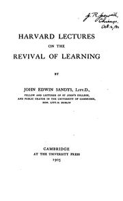 Cover of: Harvard lectures on the revival of learning