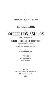 Cover of: Inventaire de la collection Anisson sur l'histoire de l'imprimerie et la libraire