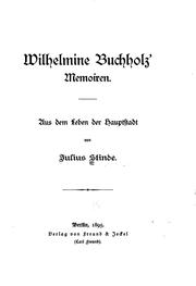 Cover of: Wilhelmine Buchholz' memoiren.