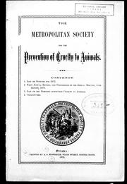 The Metropolitan Society for the Prevention of Cruelty to Animals by Metropolitan Society for the Prevention of Cruelty to Animals (Ottawa, Ont.).