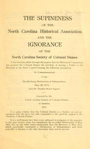 Cover of: The supineness of the North Carolina historical association and the ignorance of the North Carolina Society of colonial dames. by Charles Leonard Van Noppen