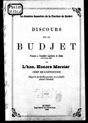 Cover of: Discours sur le budjet [i.e. budget]: prononcé à l'Assemblée Legislative de Québec le 20 fevrier 1883