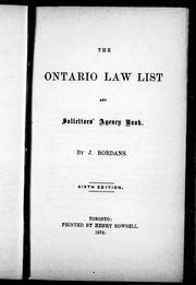 Cover of: The Ontario law list and solicitors' agency book