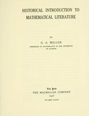 Cover of: Historical introduction to mathematical literature