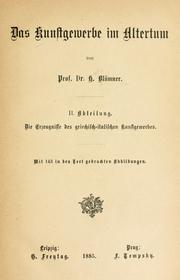 Cover of: Das Kunstgewerbe in Altertum by Hugo Blümner