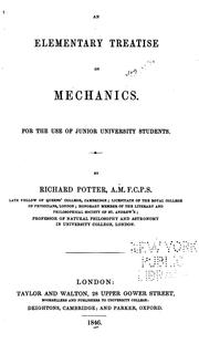 Cover of: An Elementary Treatise on Mechanics: For the Use of Junior University Students