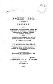 Cover of: Ancient India as Described by Ptolemy: Being a Translation of the Chapters ..