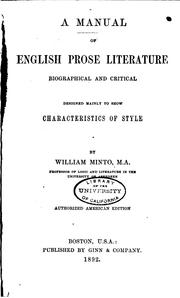 Cover of: A Manual of English Prose Literature: Biographical and Critical, Designed ...
